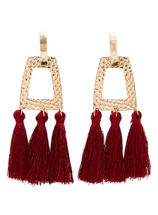 Geometric Design Tassel Earrings 
