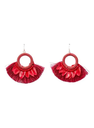 Feather Design Tassel Earrings 