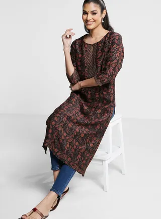 Printed Lace Detail Kurti 