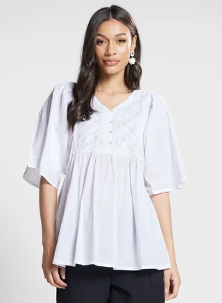 V-Neck Chikankari Embroidered Kurti 