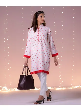 Cotton Lace Fancy Button Kurti 