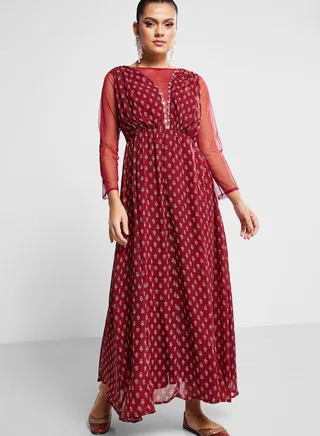 Printed Surplice Neck Belted Kurti 