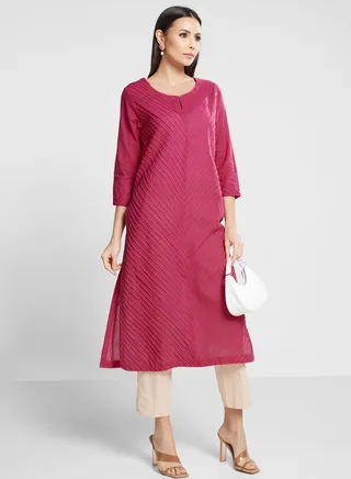 Patterned Keyhole Neck Kurti 
