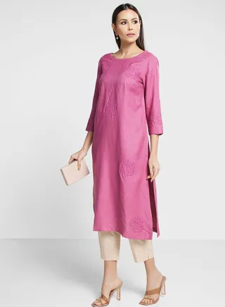 Embroidered Crew Neck Kurti 