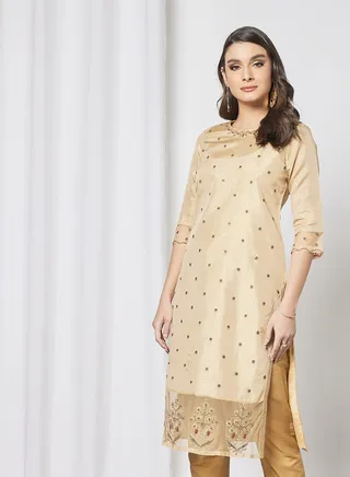 Embroidered Lurex Kurta Gold 