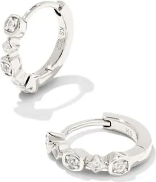 Davie Sterling Silver Trio Huggie Earrings in White Sapphire