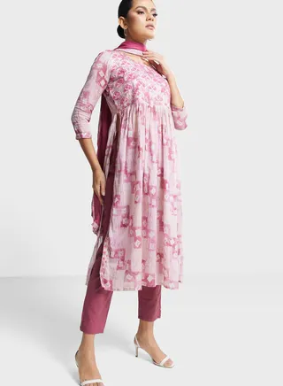 Printed Tiered Kurti & Pants Set 