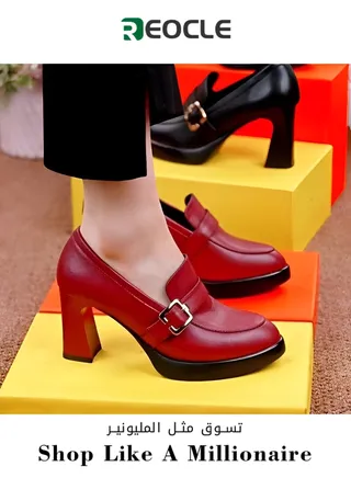 Waterproof High Heels Pointed Toe Women's Shoes Spring New Thick Sole Thick Heel Fashion Shoes Deep Mouth Women's Leather Shoes 