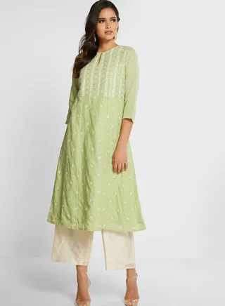 Keyhole Embroidered Kurti 
