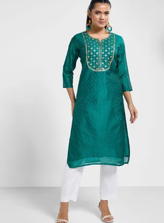 Sequins Embellished Silk Kurta 
