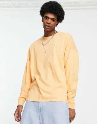 ASOS DESIGN long sleeve oversized T-shirt in apricot