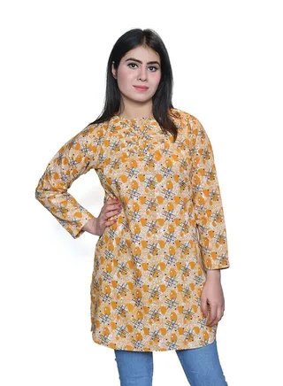 Women Summer Kurti with Leaves Printed 
