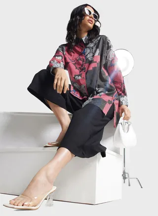 Printed Button Down Shirt Kurti 
