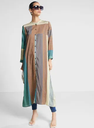 Button Detail Printed Kurti 
