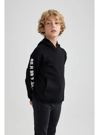 Boy Oversize Fit Hooded Long Sleeve Knitted Sweat Shirt 