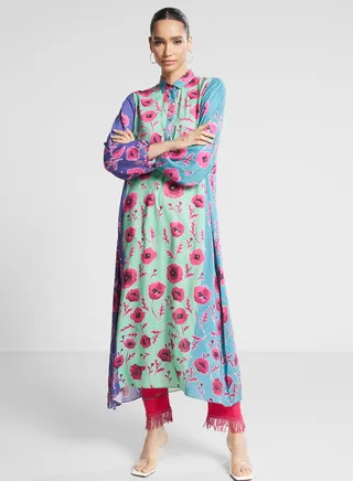 Floral Button Detail Kurti 