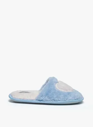 Girls Plush Textured Slip On Bedroom Mules With Heart Applique By Shoexpress 