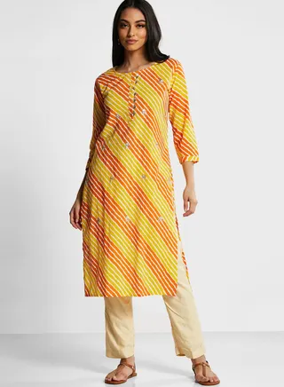 Striped Embroidered Kurti 