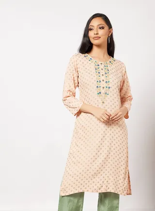 Printed Kurta With Facemask 