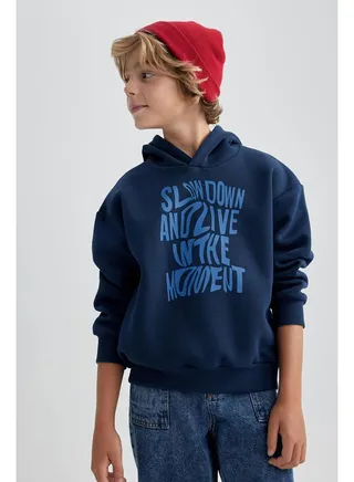 Boy Oversize Fit Hooded Long Sleeve Knitted Sweat Shirt 