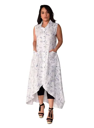 Printed Linen Kurta White 