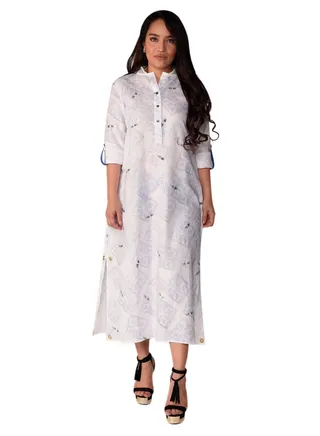 Contemporary Linen Kurta White 
