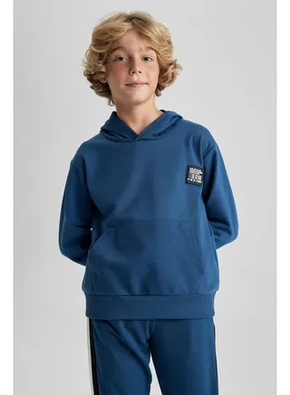 Boy Oversize Fit Hooded Long Sleeve Knitted Sweat Shirt 