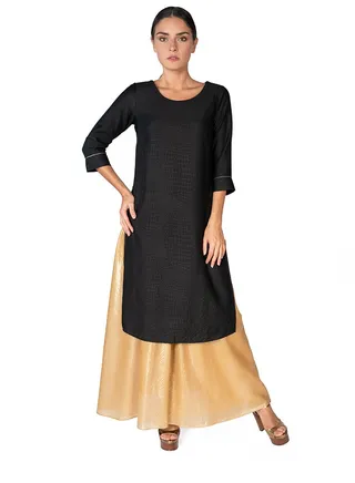 Jacquard Cotton Staight Kurta Black 