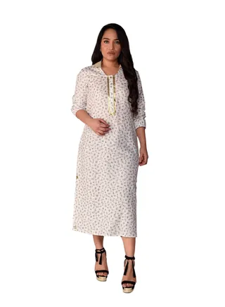 Contemporary Linen Kurta White/Mustard 