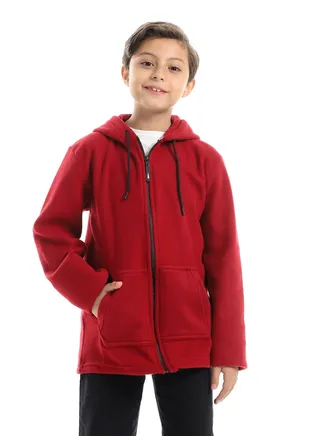 Boys Hooded Neck With Drawstring Dark Red Sweatshirt 