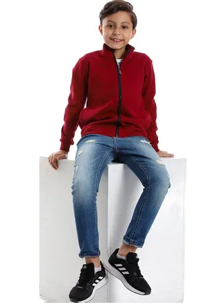 Red Cotton With A Fly Zipper Jacket_Red 