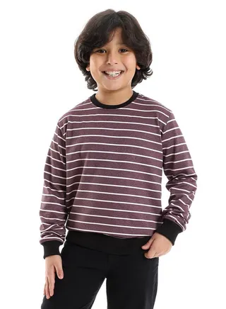 Slip On Striped White, Purple & Black Sweatshirt 