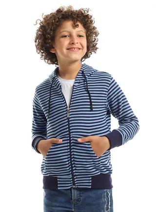 Boys Striped Hoodie With Zipper 