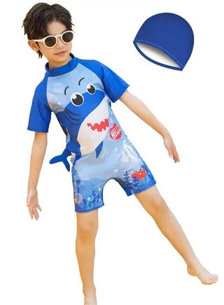 Children'sOne Piece Swimsuit Cute Children's Swimsuit Water Sports Sunscreen Swimsuit With Swimming Cap 