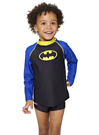 Batman Long Sleeve Swim Top Black/Blue/Yellow 
