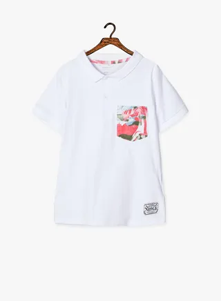 Kids Contrast Pocket Polo White 