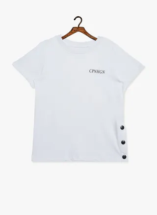 Kids Side Buttoned T-Shirt White 