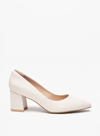 Women's Solid Slip-On Pumps with Block Heels