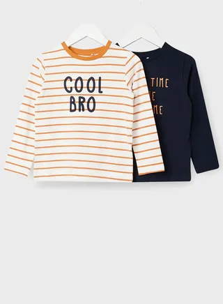 Kids 2 Pack Slogan Print T-Shirt 