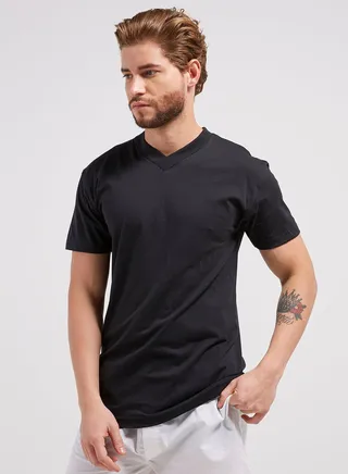 V-Neck Short Sleeves T-Shirt Black 