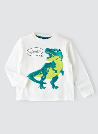 Knit f/slv  t-shirt with sequins work at front 