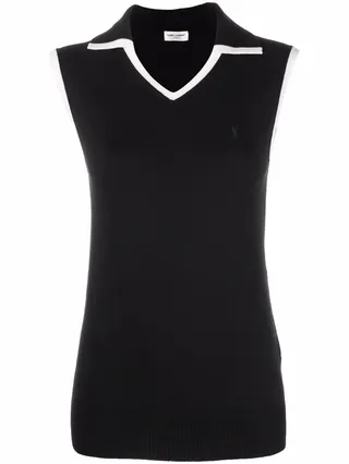 Knitted Sleeveless Cotton Polo Top