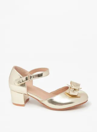 Girl's Bow Detail Ballerina Shoes With Block Heels Ramadan Collection 