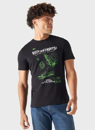 Rick And Morty Print Crew Neck T-Shirt 