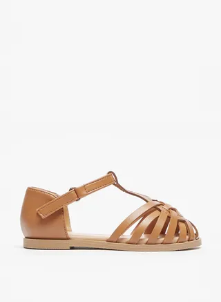 Girls Solid Cross Strap Sandals with Hook and Loop Closure 