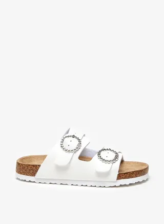 Girl's Embellished Slip-On Cork Sandals With Buckle Closure 