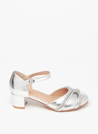 Girl's Embellished Block Heel Ballerina Shoes With Hook And Loop Closure Ramadan Collection 
