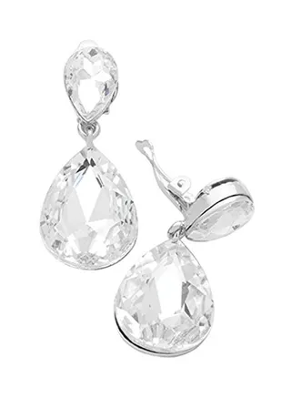 Double Teardrop Crystal Statement Clip On Earrings 