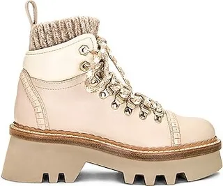 Chloe Owena Lace Up Boot in Cream