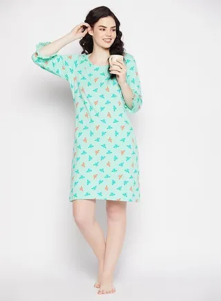 Clovia Bug Print Short Night Dress In Sky Blue - 100% Cotton 